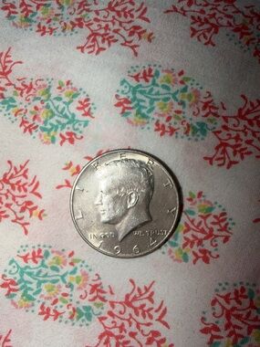 1964 Kennedy Half Dollar Silver Tone Coin Accent - Silver